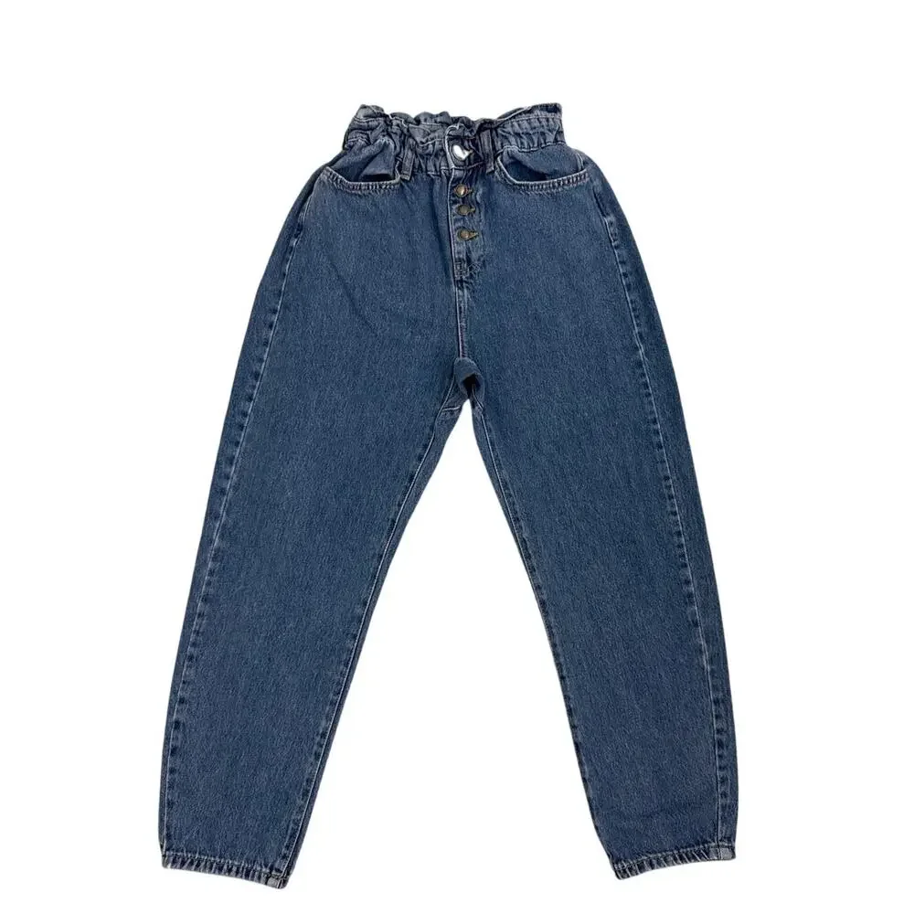 ZARA Jeans Retro Paper Bag Timeless High Waist Denim Blue Jeans Size 0